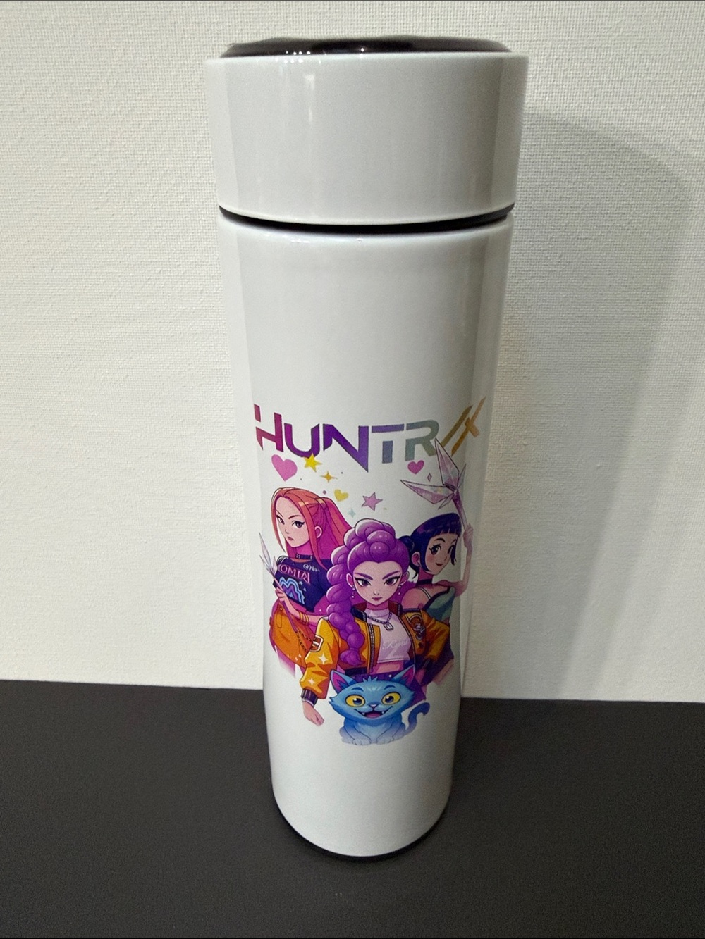 Huntrix White Stainless Travel Bottle with Colorful Character Art